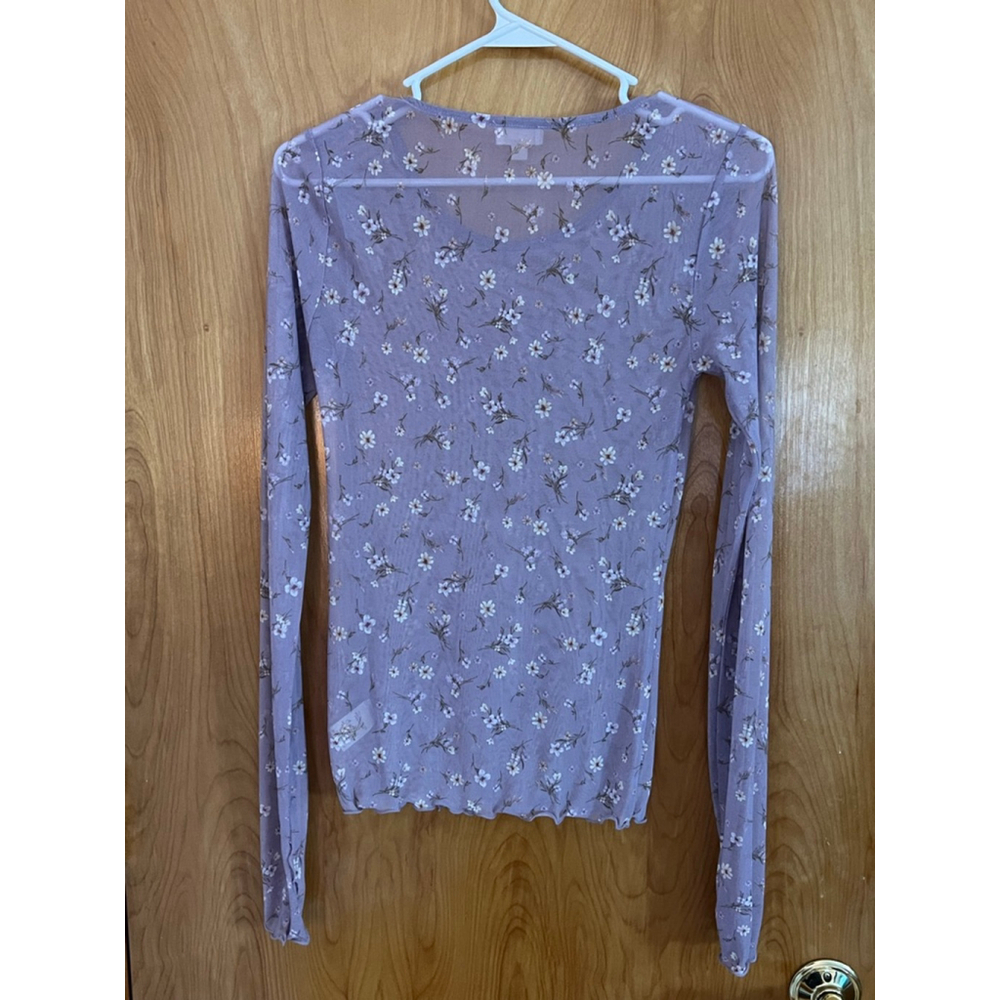 Hem & Thread Purple Floral Long Sleeve Shirt Womens Size S EUC - Picture 2 of 8